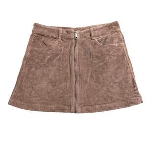 American Eagle Corduroy Dusty Rose Pink Mini Skirt Zip Front Size 8 Stretch